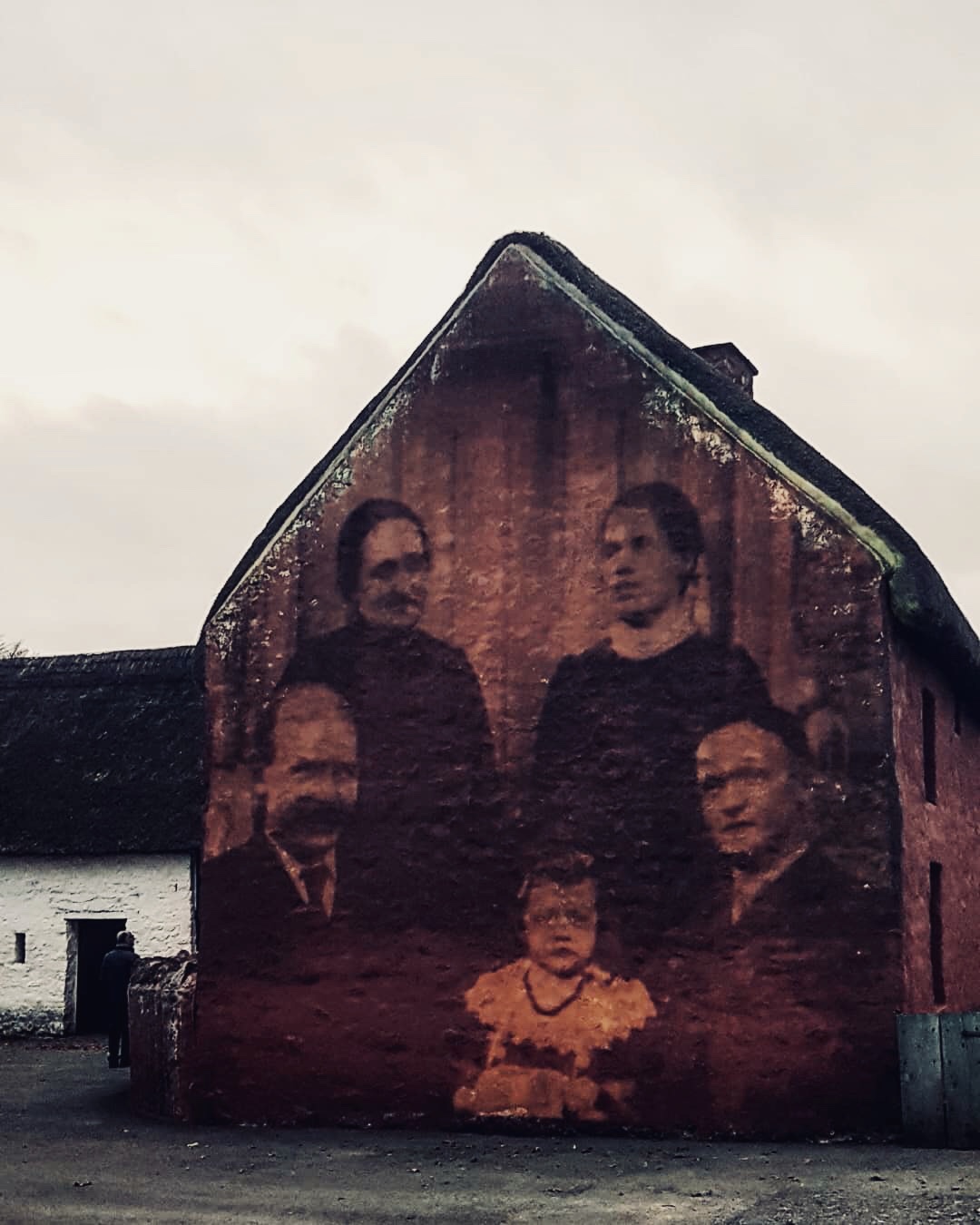 Exterior projection on to Kennixton in St Fagan Museum of History. Part of 'Atgyfodi', a site-specific installation and performance project.