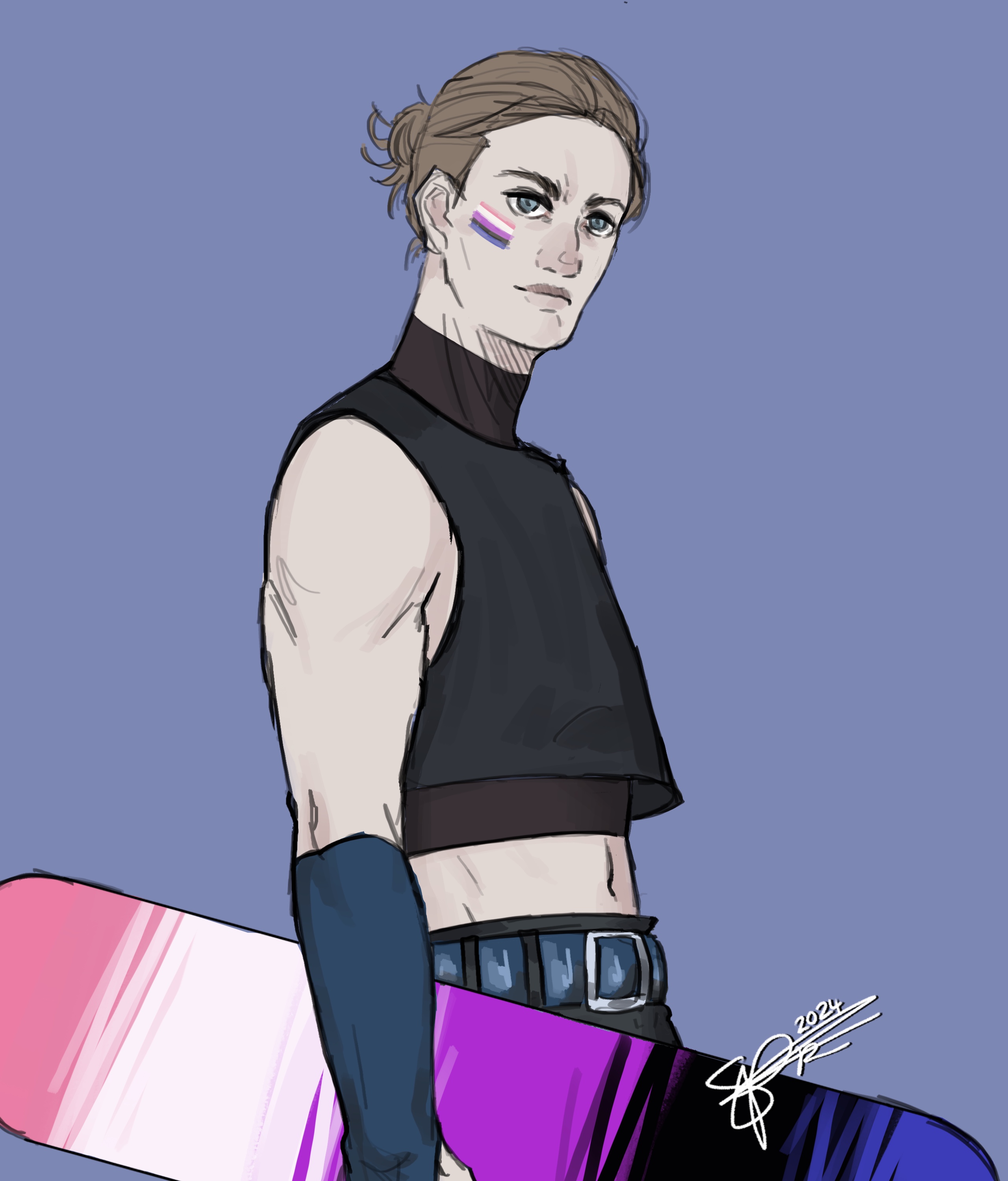 Pride Project 2024: Illustration of Genderfluid Character. 