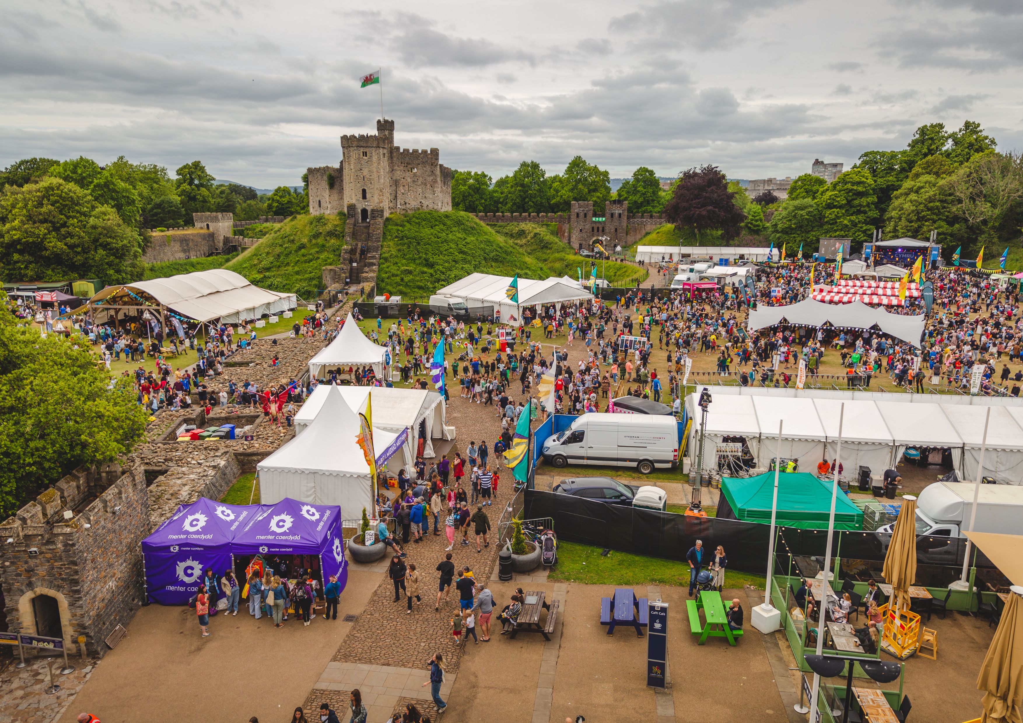 View of castle and crowd 