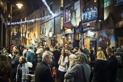 Crowds in Womanby Street, Cardiff