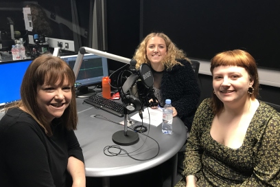 Bethan Elfyn, Beca Harries and Katie Hall in the studio