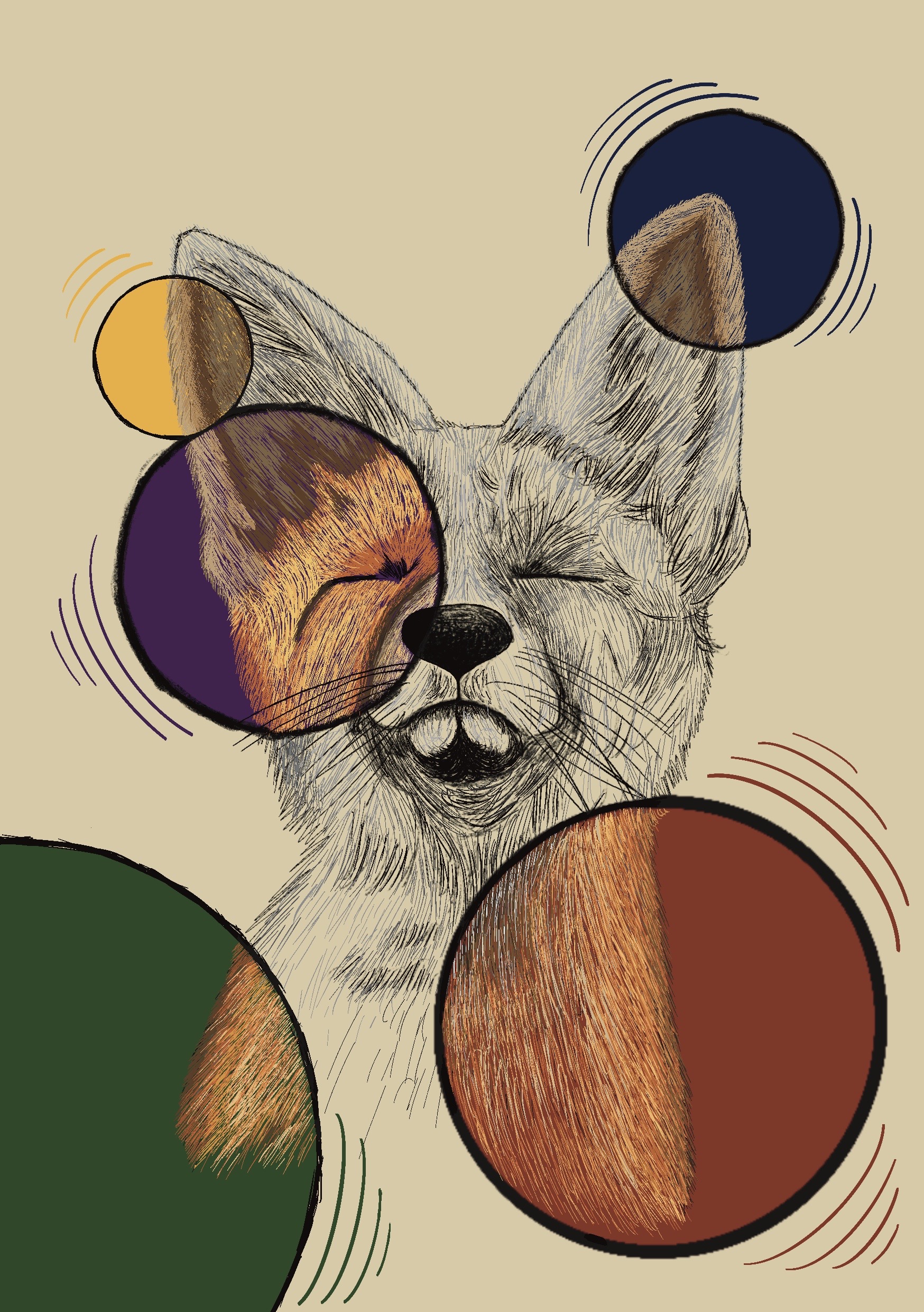 One of my prints, circles of colour around a fox