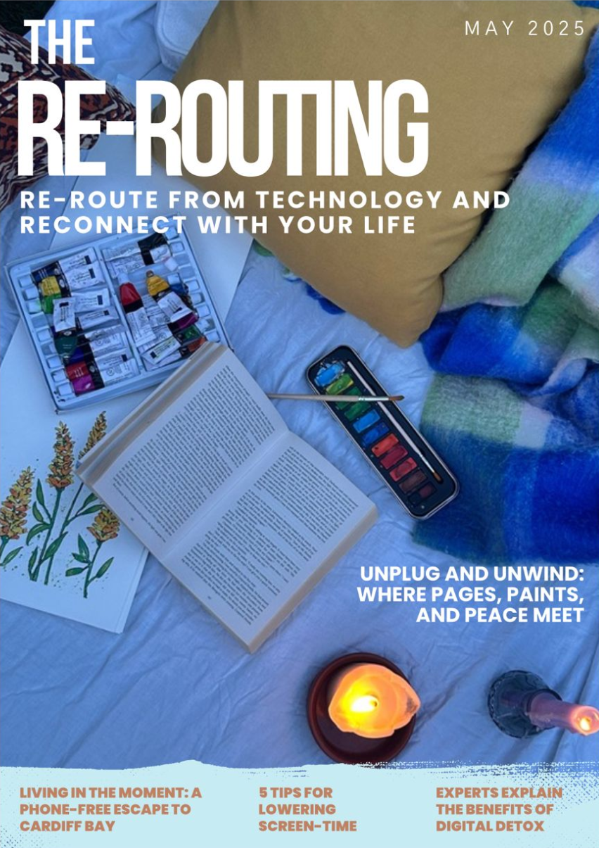 This is a mock magazine cover for a fictional product launched through a group university project on Digital Detox