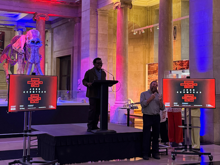 John akomfrah speaking at exhibition