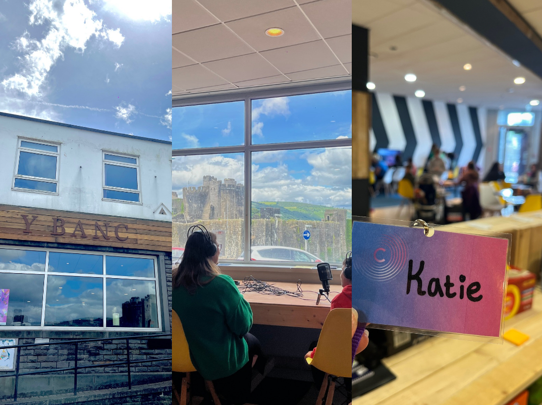 A collage of Katie working at Y Banc, Caerphilly