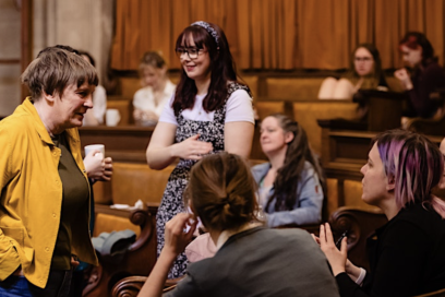 A group of people talking